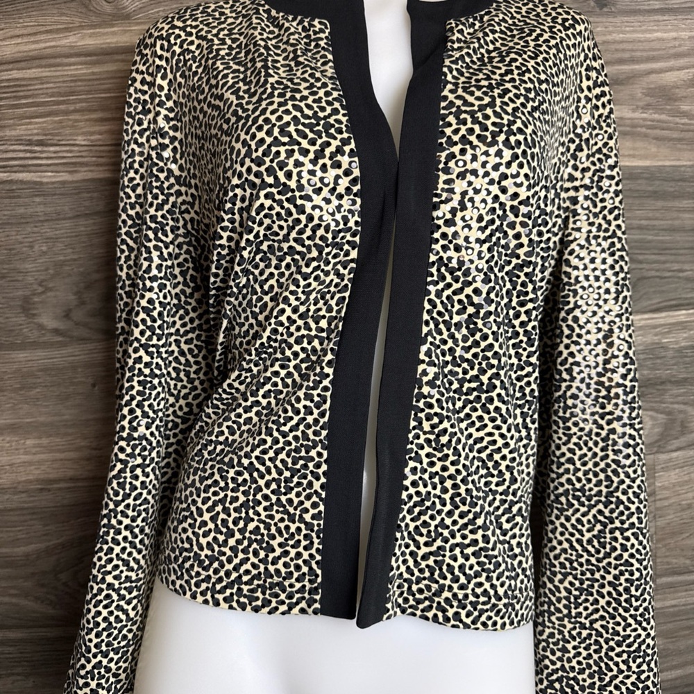 Joseph Ribkoff Black and Cream Animal Print Blazer size 16 - Picture 3 of 7